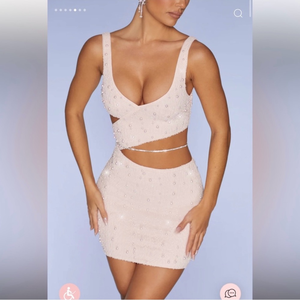 Oh Polly Pearl and beaded cutout dress